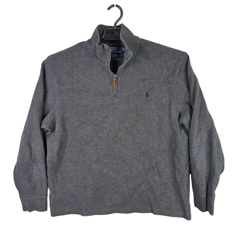 Mens Polo Ralph Lauren Gray 1/4-Zip Pullover Sweater 100% Cotton Mock Neck XL